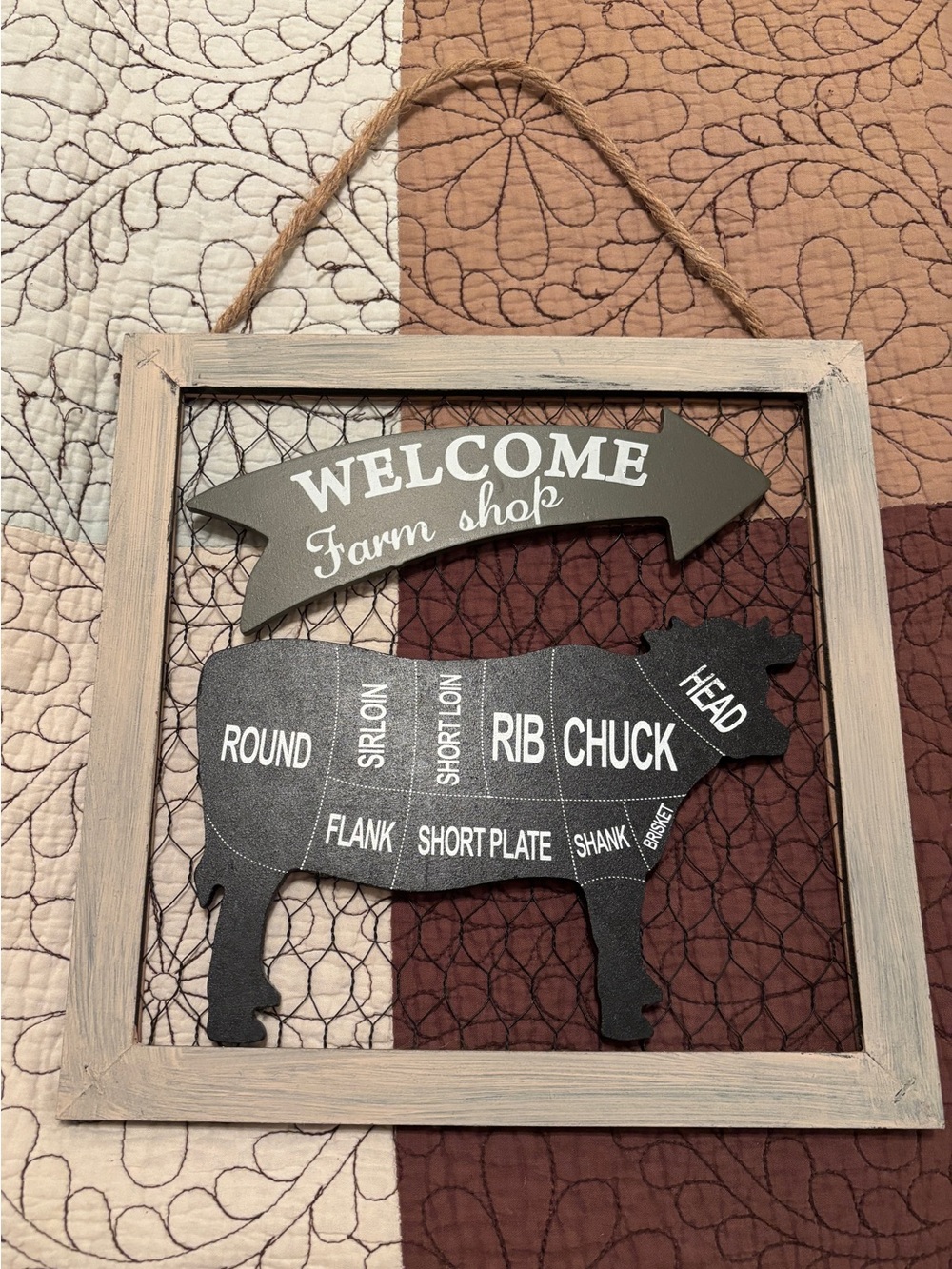 Rustic Farmhouse Cow Butcher Cuts Wall Decor | Wood Frame Sign 11” x 11”